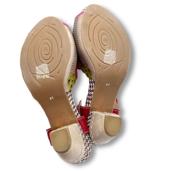 L’Artiste by Spring Step Jive Sandals Size 41 EU 9.5 US Red Floral Leather Heels - Picture 14 of 16